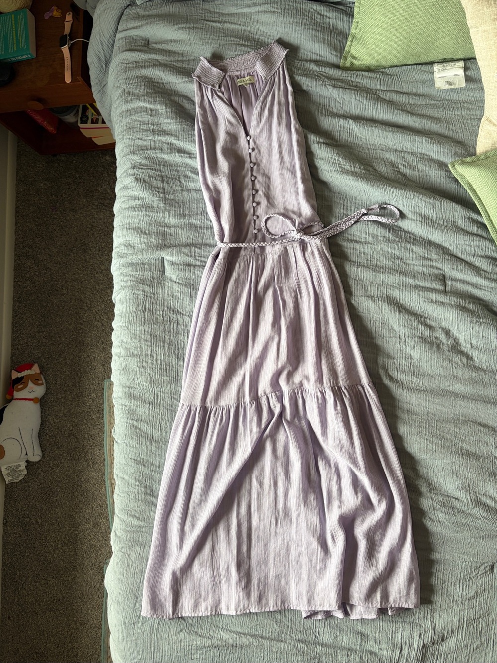 Sleeveless Lavender Maxi Dress with Braided Tie Waist